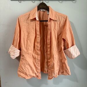 Vintage Orange Button Down with Striped Cuffs